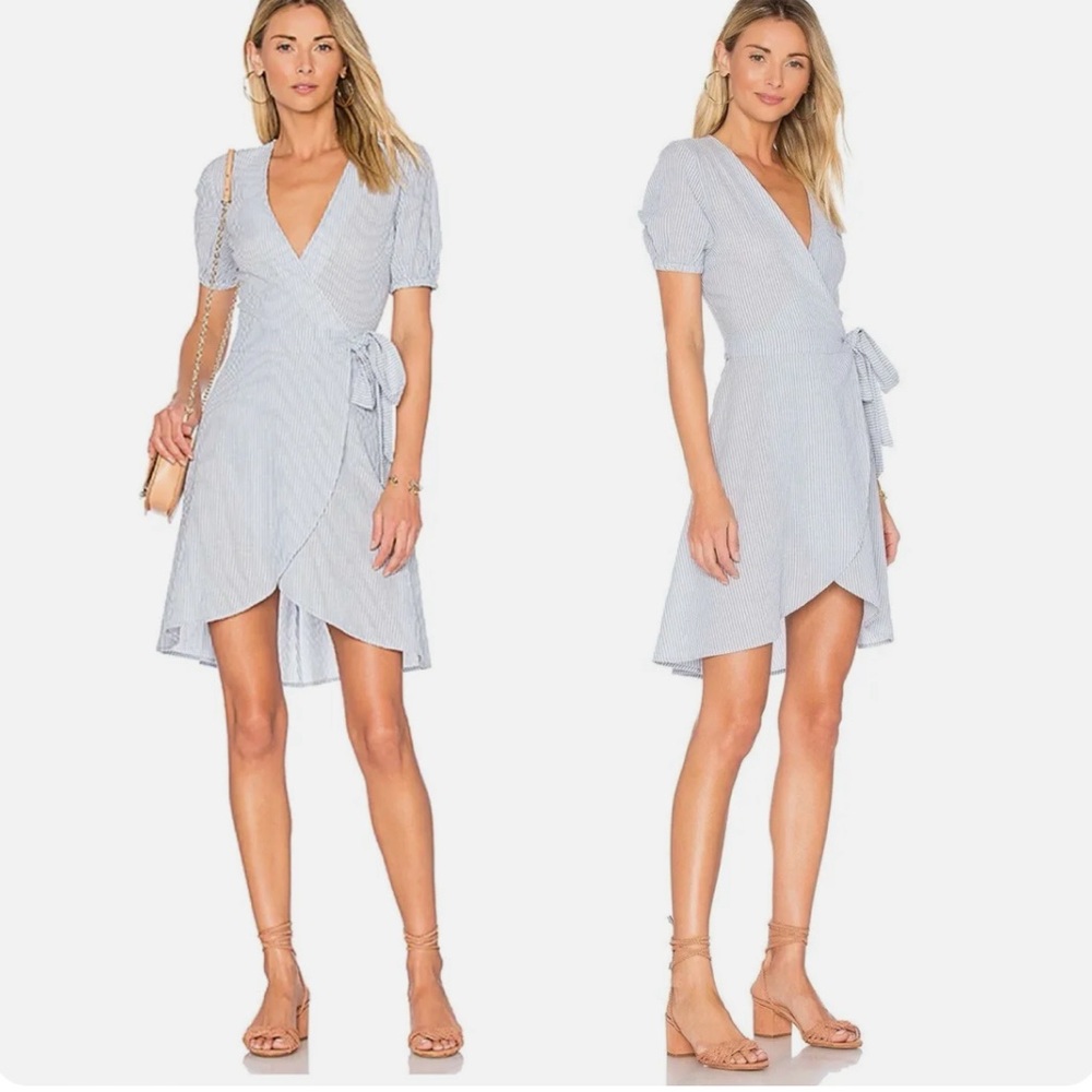 L'Academie Short Sleeve Striped Wrap Mini Dress Blue White Size XS